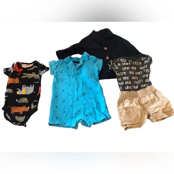 Bundle baby boys 6 months clothes onsies jacket and shorts - Picture 1 of 5